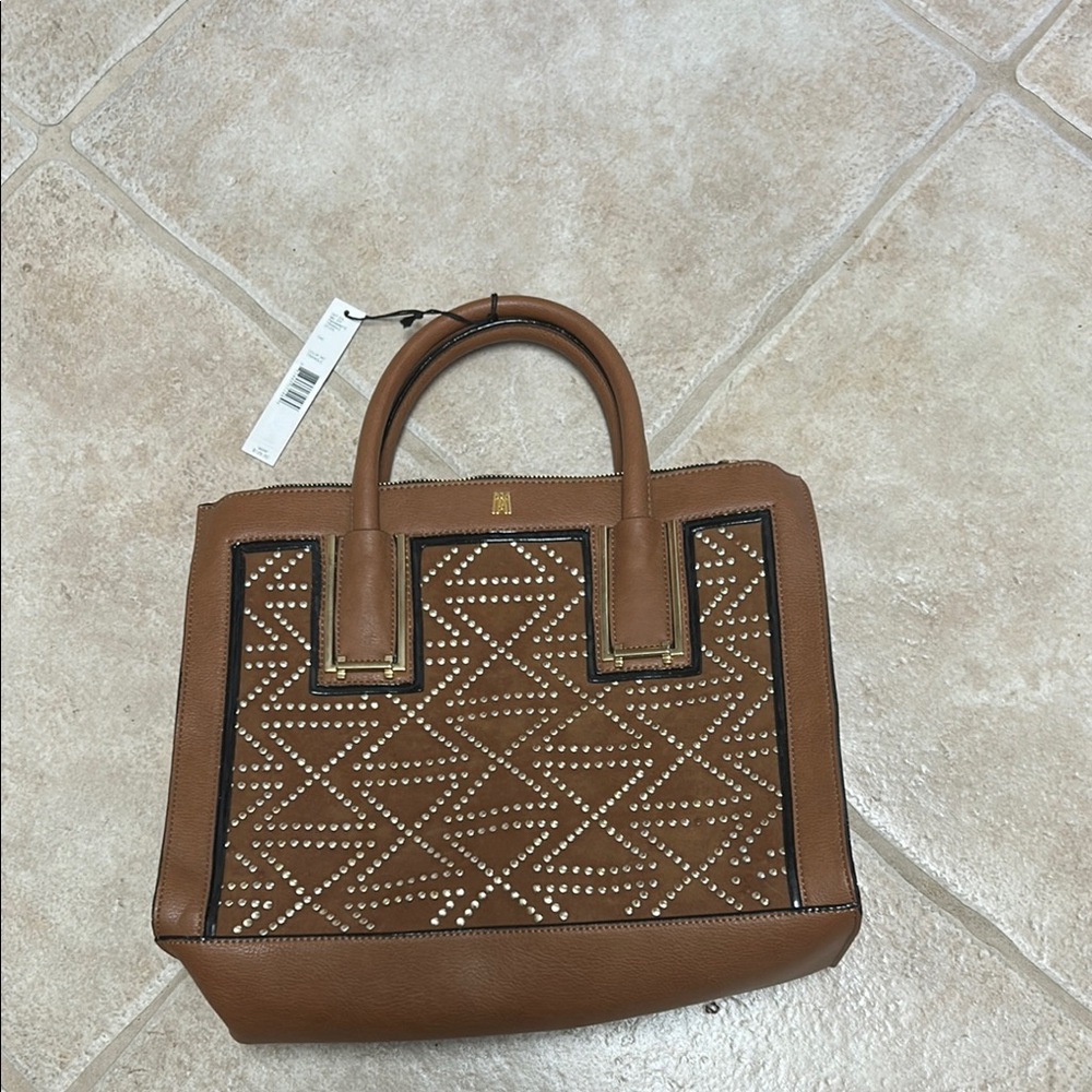 Brown Geometric Pattern Leather Tote